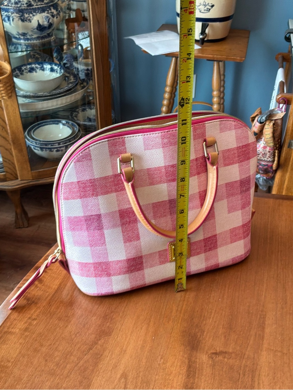 Dooney & Bourke Pink Quadretto Gingham Plaid Zip Zip Satchel - Picture 11 of 13